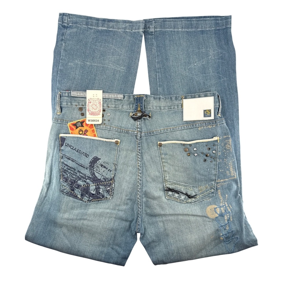 La Cosa Nuestra Blanco Label Mens‎ Streetwear Graphic Studded Jeans Blue W38 L34